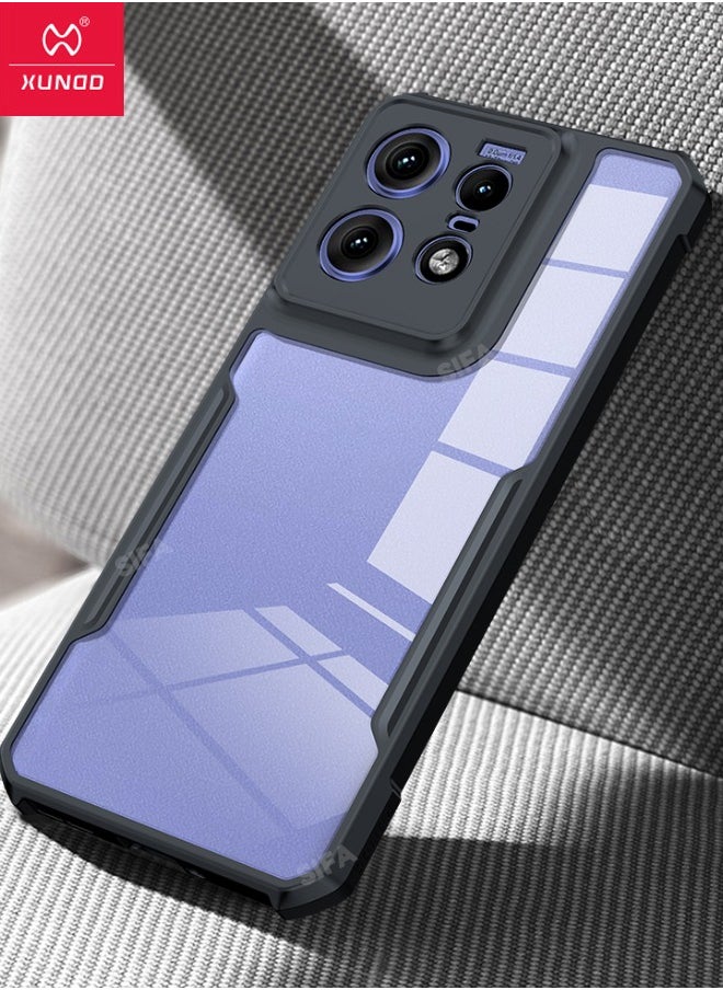 إكسوند حافظة Motorola Edge 50 Pro مع حبل، لوحة خلفية من الأكريليك الشفاف + إطار أسود من مادة TPU، [شهادة SGS مقاومة للسقوط] [حماية لكامل الجسم] [مضادة للسقوط] حافظة لهاتف Moto Edge 50 Pro 5G، شفافة/أسود  - Image 5