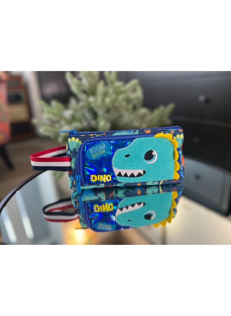 Dinosaur 3D Stereo Pencil Case 420D+PU Double Layer Large Capacity Student Pencil Bag 19 Colors Available
