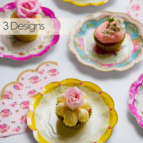 Talking Tables 24 x Vintage Floral Paper Plates for Afternoon Tea Party, Pretty Cake Scalloped Plates for Weddings, Mother's Day, Bridgerton Birthday, Bridal & Baby Shower 7 Inches - Image 4