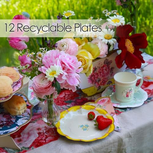 Talking Tables 24 x Vintage Floral Paper Plates for Afternoon Tea Party, Pretty Cake Scalloped Plates for Weddings, Mother's Day, Bridgerton Birthday, Bridal & Baby Shower 7 Inches - Image 3