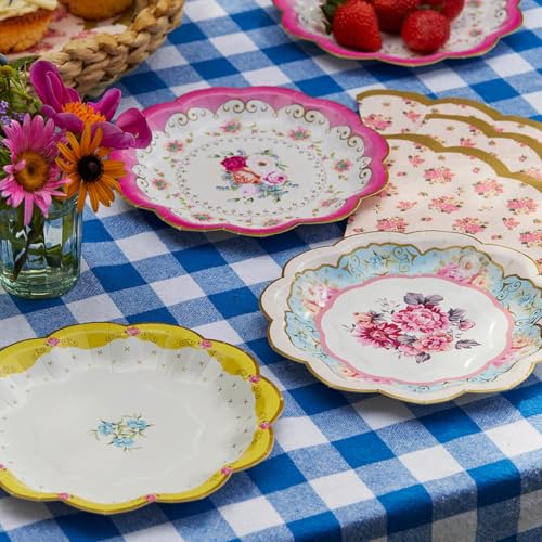 Talking Tables 24 x Vintage Floral Paper Plates for Afternoon Tea Party, Pretty Cake Scalloped Plates for Weddings, Mother's Day, Bridgerton Birthday, Bridal & Baby Shower 7 Inches - Image 1