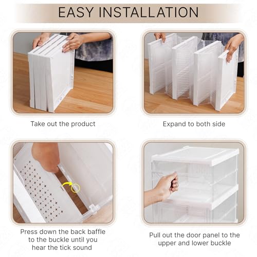 ABOUT SPACE Shoe Box- 3 Tier Transparent Shoe Rack for Home | Collapsible Organiser with Door-Foldable Sneaker Box | Slipper Stand for Men Women Heels Boots (PP Plastic - L 25.6 x B 34.5 x H 54 cm) - Image 4