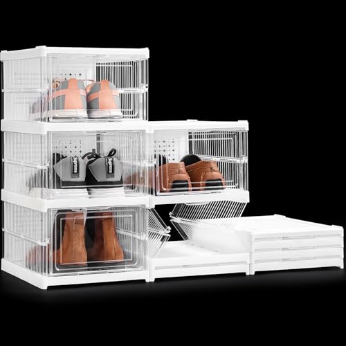 ABOUT SPACE Shoe Box- 3 Tier Transparent Shoe Rack for Home | Collapsible Organiser with Door-Foldable Sneaker Box | Slipper Stand for Men Women Heels Boots (PP Plastic - L 25.6 x B 34.5 x H 54 cm) - Image 1