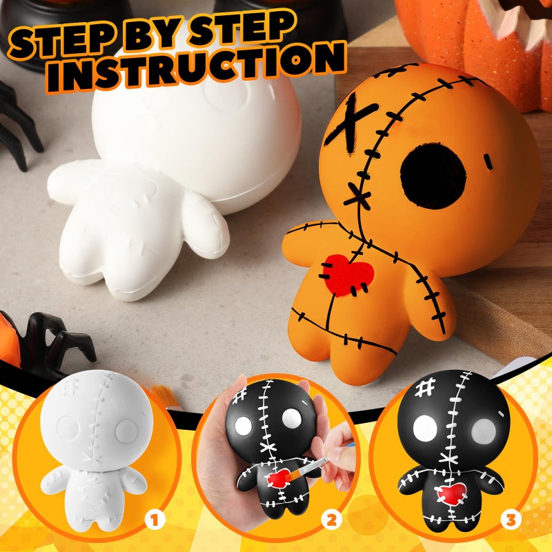 Poen 4 Pcs Voodoo Dolls with 12 Acrylic Pens, Make Your Own Stress Balls, Slow Rising Soft Squeeze Relief Ball, Ugly Creepy Cute Ghost Doll for Valentine's Day Gift Supplies for Adults Kid Gift Toys - Image 3