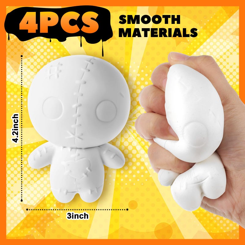 Poen 4 Pcs Voodoo Dolls with 12 Acrylic Pens, Make Your Own Stress Balls, Slow Rising Soft Squeeze Relief Ball, Ugly Creepy Cute Ghost Doll for Valentine's Day Gift Supplies for Adults Kid Gift Toys - Image 2