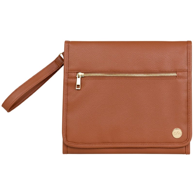 CleverMade Portable Baby Changing Pad Clutch with Wristlet - Premium Foldable Water Resistant Diaper Changing Mat with Storage Pockets for Diapers and Wipes - Brown - Image 1