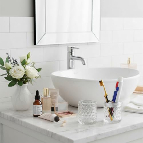 Fvstar 2pcs Toothbrush Holders for Bathrooms,Glass Toothbrush Holder and Bathroom Tumbler Set,Toothbrush and Toothpaste Holder with Divider,Bathroom Toothbrush Cup Holder (Clear and Silver) - Image 2