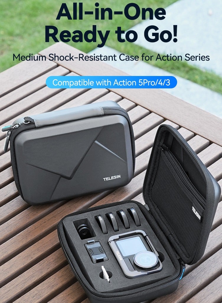 TELESIN Carrying Case for DJI Osmo Action 5 Pro/Action 4/3 - Double-Layer Design, Waterproof, Shockproof, Compact and Portable - Image 2