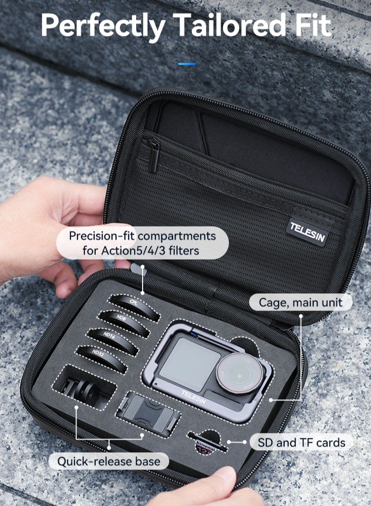 TELESIN Carrying Case for DJI Osmo Action 5 Pro/Action 4/3 - Double-Layer Design, Waterproof, Shockproof, Compact and Portable - Image 3