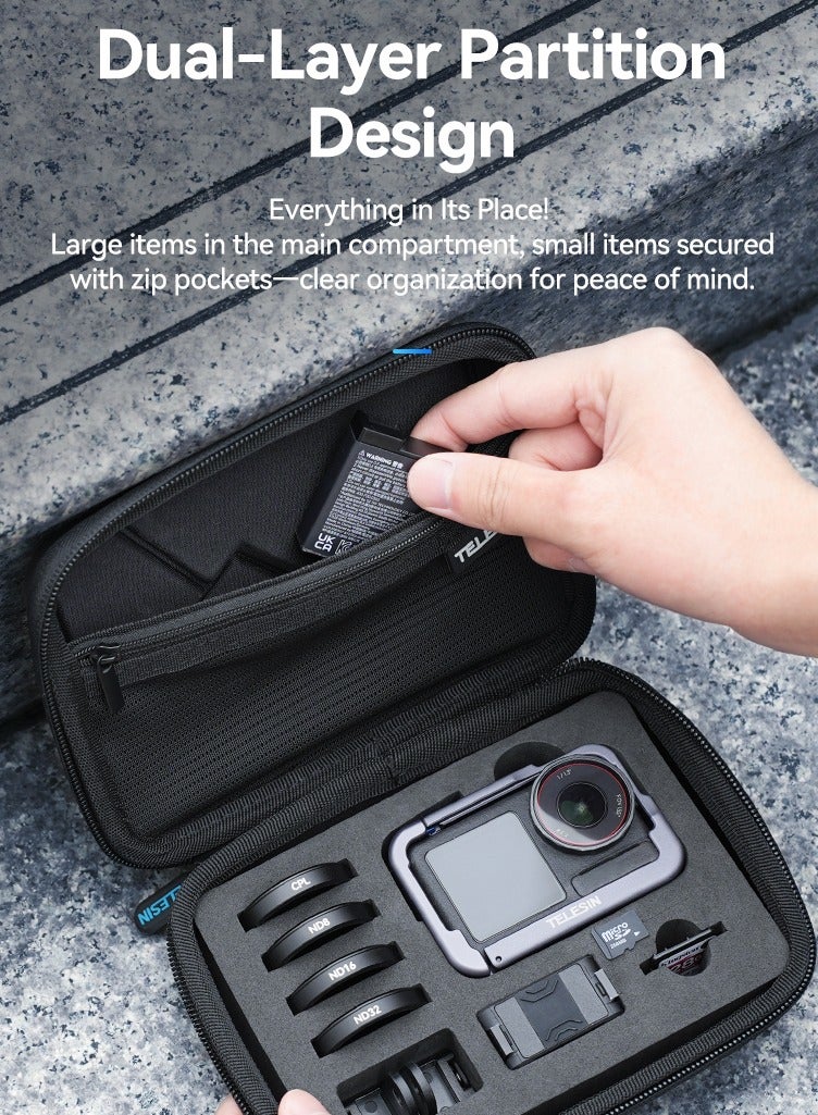 TELESIN Carrying Case for DJI Osmo Action 5 Pro/Action 4/3 - Double-Layer Design, Waterproof, Shockproof, Compact and Portable - Image 4