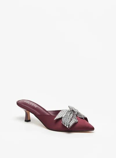 Celeste Women's Bow Detail Slip-On Pumps with Kitten Heels