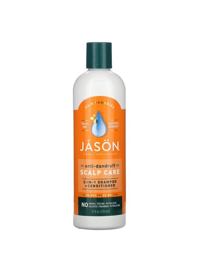 Jason Natural - Jason Natural, Anti-Dandruff Scalp Care, 2 in 1, Shampoo + Conditioner, 12 fl oz (355 ml) - Image 1