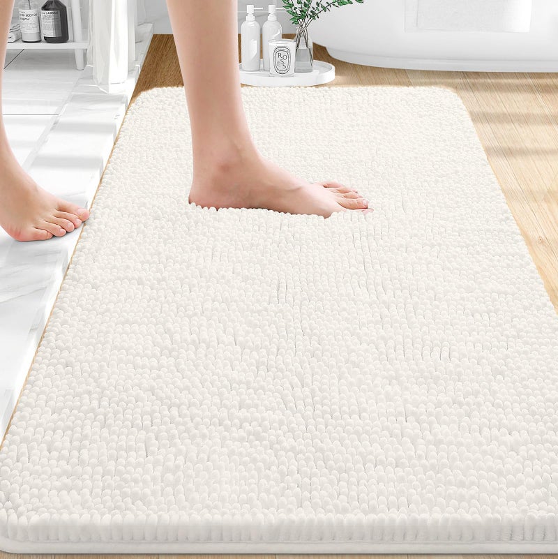 OLANLY Bathroom Rugs 30x20 Extra Soft Absorbent Chenille Bath Rugs Rubber Backing Quick Dry Machine Washable Bath Mats for Bathroom Floor Tub and Shower Home Decor Accessories Ivory - Image 2