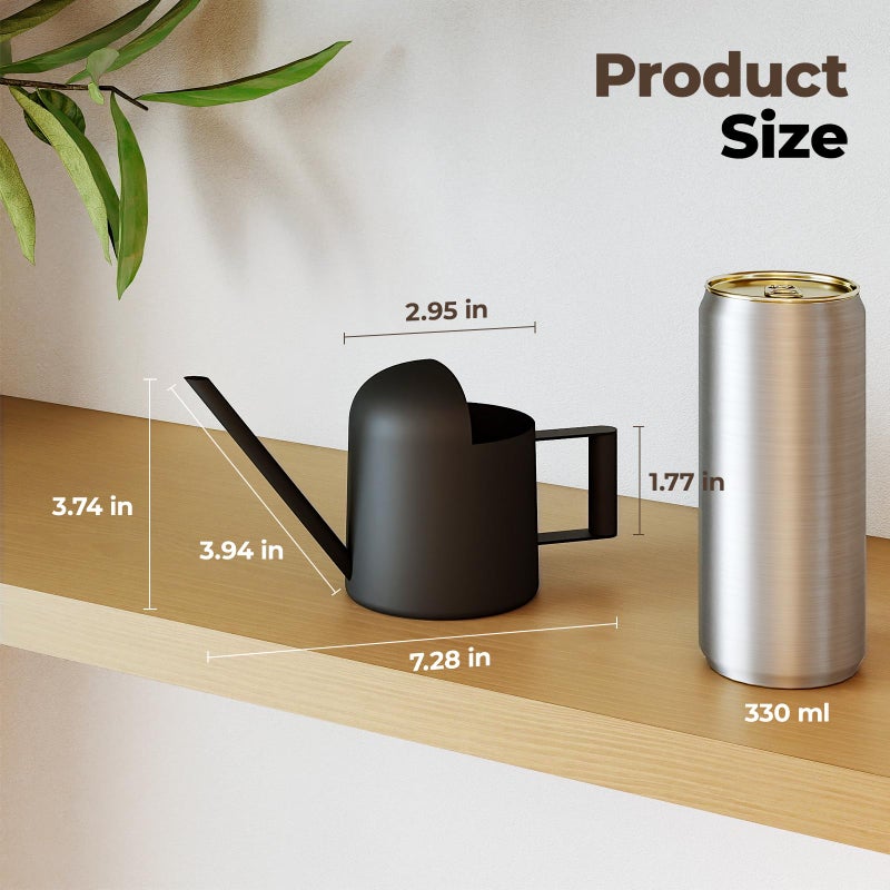 Bamworld Small Watering Can Indoor Outdoor Plant Black Metal Stainless Steel Long Spoutt Flowers Watering Cans for House Garden Plants 10OZ Watering Bottle Cute Decorative for Bonsai - Image 2