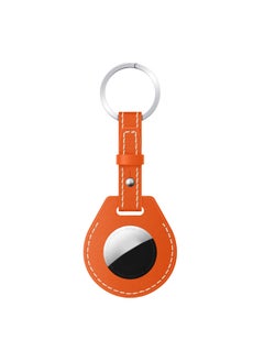 Applicable To Airtag Protective Case For Apple Anti-lost Tracker Genuine Leather Case For Apple AirTag Genuine Leather Protective Case-Color:Orange-Applicable Model:Airtag