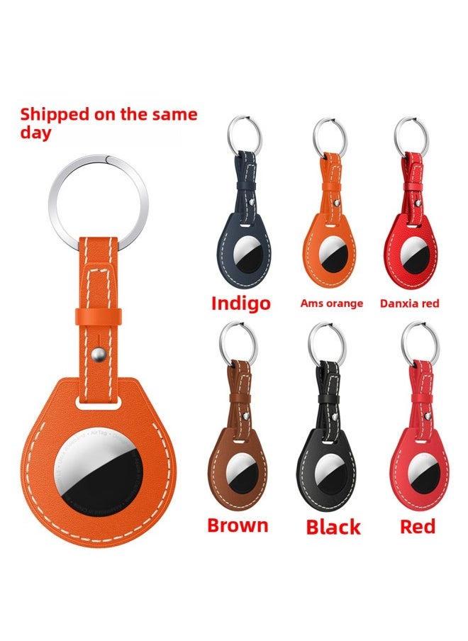 Generic - Applicable To Airtag Protective Case For Apple Anti-lost Tracker Genuine Leather Case For Apple AirTag Genuine Leather Protective Case-Color:Orange-Applicable Model:Airtag - Image 1