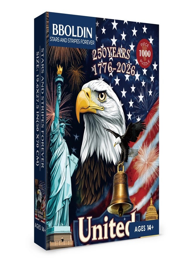 BBOLDIN USA 250th Anniversary Patriotic Jigsaw Puzzle 1000 Piece for Adults, United States Flag Eagle Statue of Liberty Jigsaw Puzzle, Americana Stars and Stripes Fireworks Vintage Puzzles - Image 2