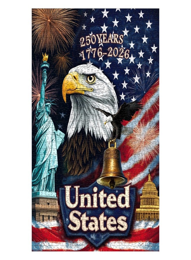 BBOLDIN USA 250th Anniversary Patriotic Jigsaw Puzzle 1000 Piece for Adults, United States Flag Eagle Statue of Liberty Jigsaw Puzzle, Americana Stars and Stripes Fireworks Vintage Puzzles - Image 1