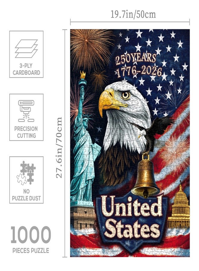 BBOLDIN USA 250th Anniversary Patriotic Jigsaw Puzzle 1000 Piece for Adults, United States Flag Eagle Statue of Liberty Jigsaw Puzzle, Americana Stars and Stripes Fireworks Vintage Puzzles - Image 3