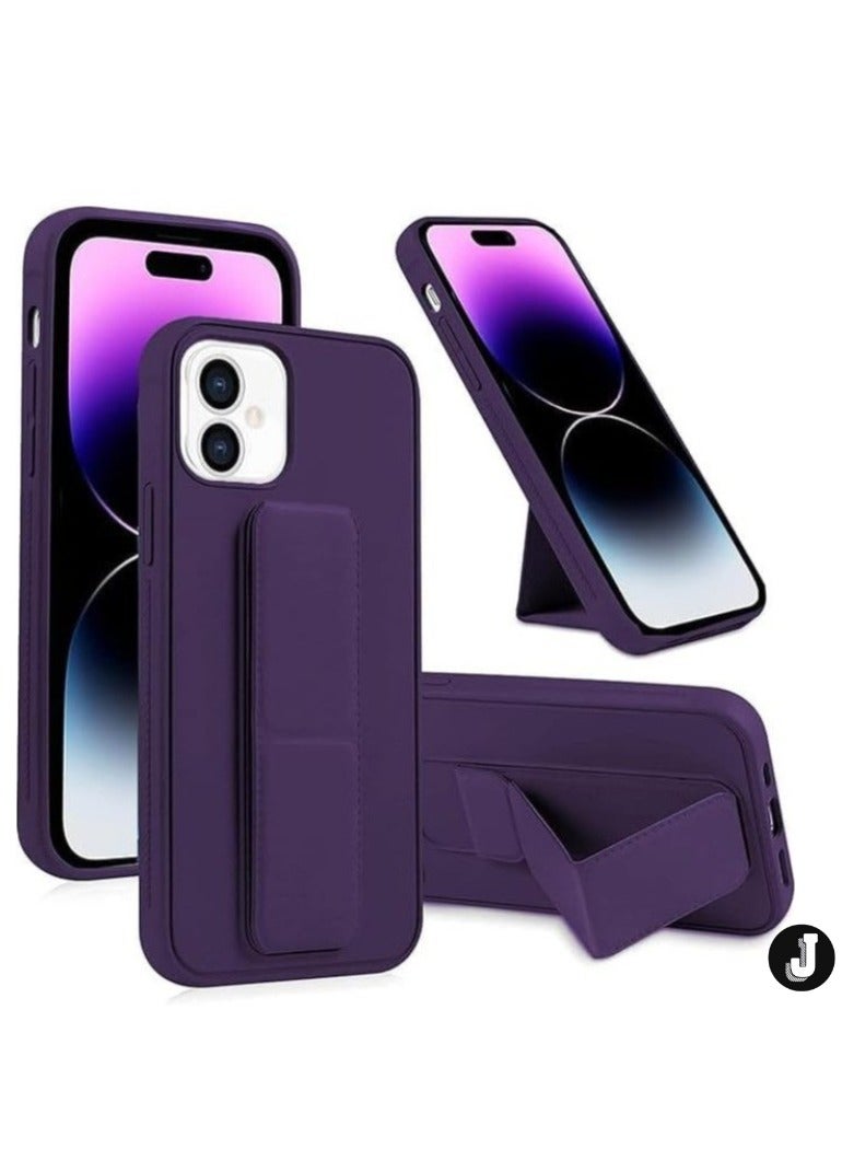 JAJEEK iPhone 16 Plus Purple Magnetic Car Mount Kickstand Case – Premium Silicone Multi-Stand with Hand Strap Grip - Image 1