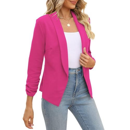 POGTMM Woman's Fitted Blazer Office Wear Suit Jackets Business Casual Petite (Rose Red, S) - Image 4