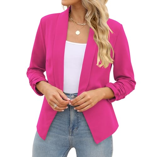 POGTMM Woman's Fitted Blazer Office Wear Suit Jackets Business Casual Petite (Rose Red, S) - Image 2
