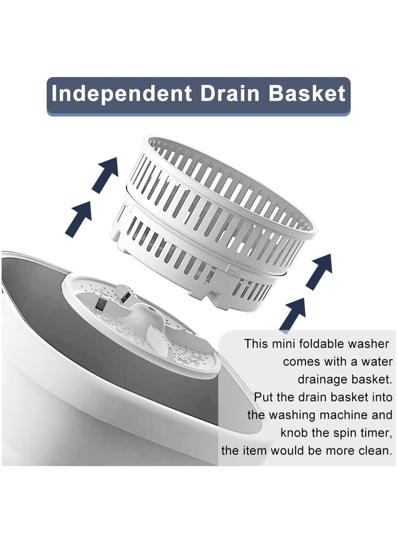 AROAQ Portable Washing Machine Mini Washer Foldable Bucket Washer Underwear Socks Baby Small Clothes with Drain Basket Blue Light Sterilization Spin Dry for Travel Apartment Laundry Camping - Image 2