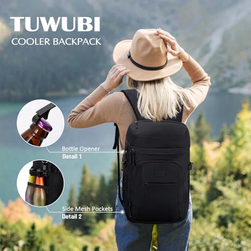 Tuwubi Cooler Backpack 42 Cans Backpack Coolers Insulated Leak Proof for Men Women Waterproof Soft Sided Lunch Camping Beach Travel Ice Chest Backpack Cooler Bag Black - Image 3
