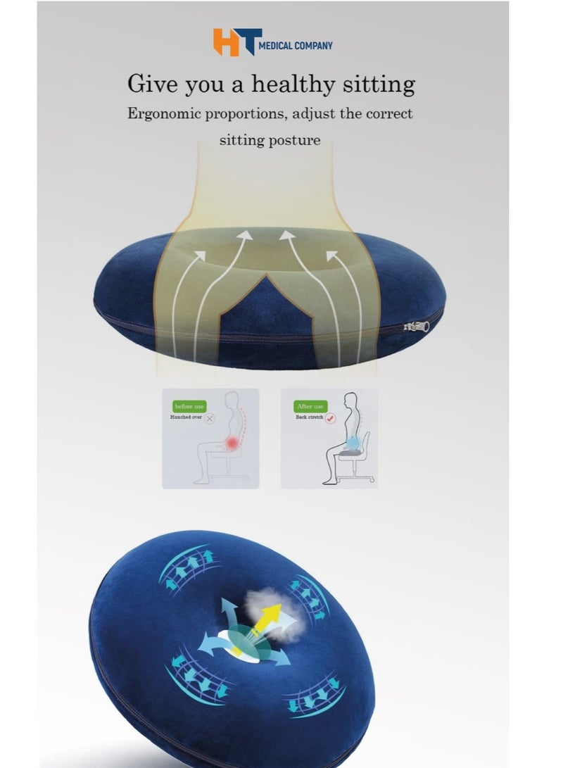 HT A circular seat for hemorrhoids - it distributes body pressure on the muscles of the thighs and spine, allowing the pain to be relieved and thus greater comfort while sitting, blue color - Image 4