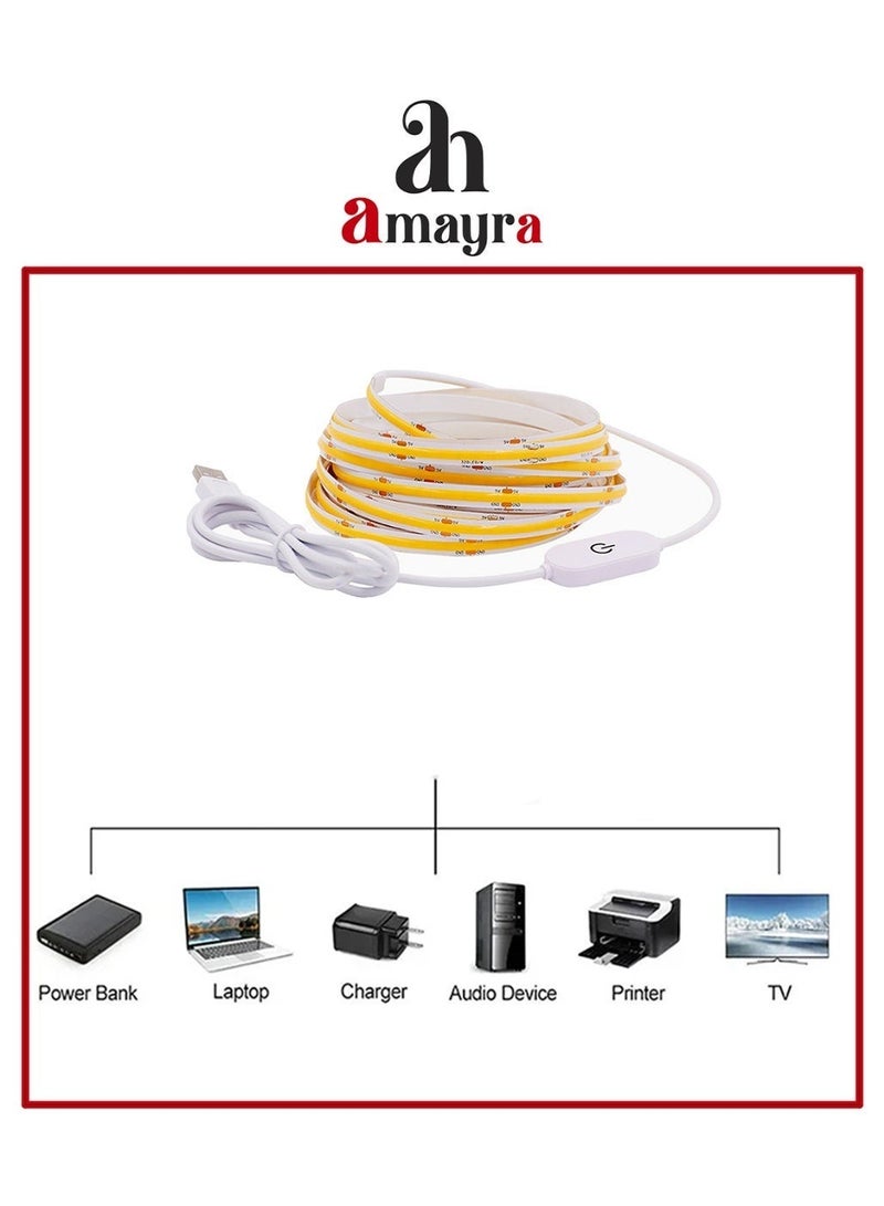 Amayra Dimmable USB COB LED Strip Light |  USB Powered (Plug & Play) – Ice Blue, 5M (5V 320 LEDs/m) | For for Bedroom Kitchen DIY Lighting Room Decor tv led Lights - Image 4