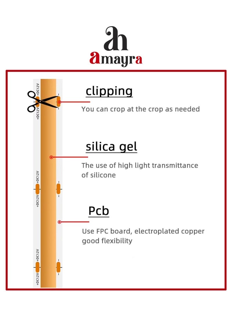 Amayra Dimmable USB COB LED Strip Light |  USB Powered (Plug & Play) – Ice Blue, 5M (5V 320 LEDs/m) | For for Bedroom Kitchen DIY Lighting Room Decor tv led Lights - Image 5