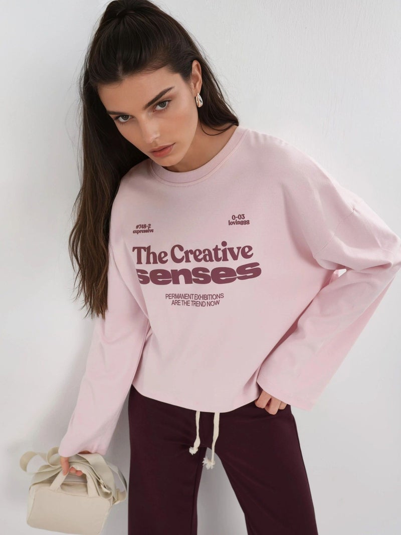 Busem Relaxed Fit Long Sleeve Crew Neck Back Printed Top - Image 2