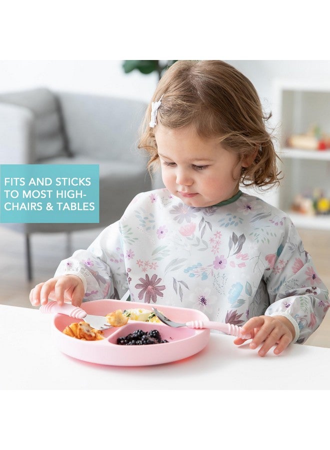 Bumkins Toddler and Baby Suction Plate, Divided Grip Dish for Babies and Kids, Baby Led Weaning, Feeding Supplies, Sticks to Tables and Highchairs, Platinum Silicone, for Chidren 6 Months, Pink - Image 2