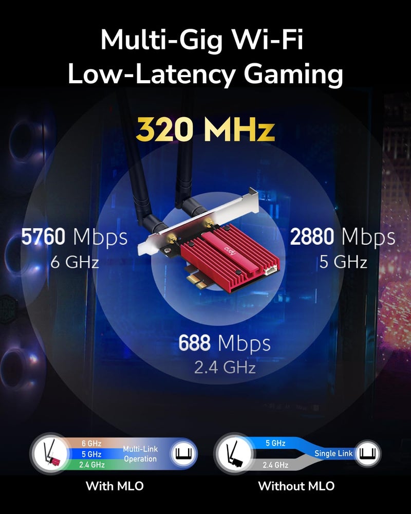 Cudy WiFi 7 BE9300 WE9300 PCIe WiFi Card for PC, 6GHz Tri-Band Wireless Adapter, Intel BE200 Chipset, Bluetooth 5.4, WPA3, Easy Installation - Image 3