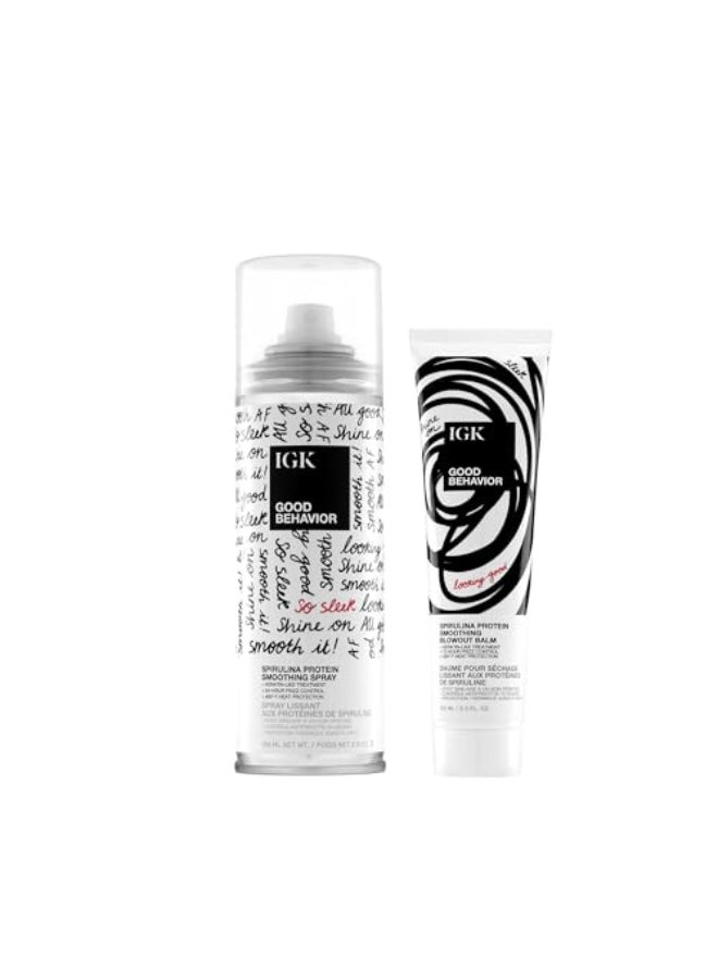 IGK GOOD BEHAVIOR Spirulina Protein Smoothing Spray AntiFrizz Smoothing Blowout Balm Keratin Like Treatment Frizz Control Heat Protectant Vegan Cruelty Free - Image 1