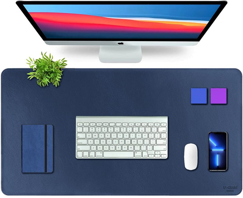 V-CUBE DESIGNS Premium Vegan Leather Desk Mat 90X45cm 2.4mm Thick&Padded|Laptop Mat/Extended Mouse Pad/Stitched, Reversible, Sturdy Deskspread with High Tear/Peel Strength|Anti-Slip,Splash-Proof|Blue - Image 1