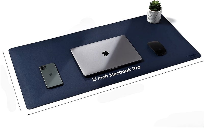 V-CUBE DESIGNS Premium Vegan Leather Desk Mat 90X45cm 2.4mm Thick&Padded|Laptop Mat/Extended Mouse Pad/Stitched, Reversible, Sturdy Deskspread with High Tear/Peel Strength|Anti-Slip,Splash-Proof|Blue - Image 2