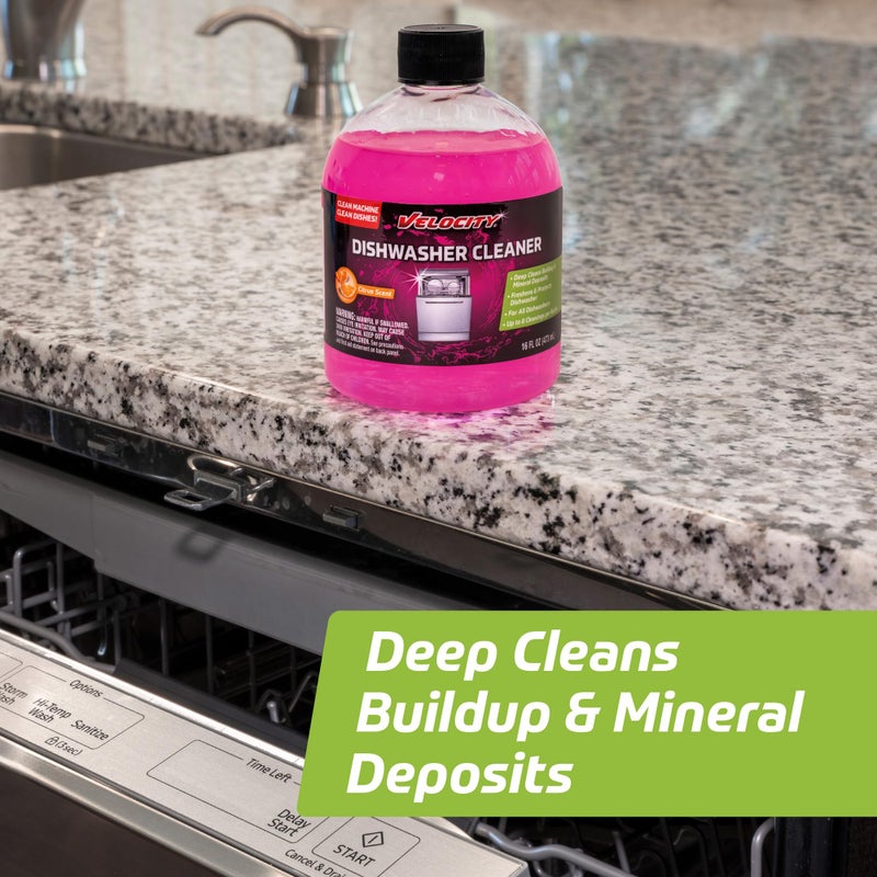 Velocity Dishwasher Cleaner and Deodorizer - 8 Uses Per Bottle. Dishwasher Cleaner and Descaler Deodorizes Interior for Sparkling Dishes, Freshens Machine & Neutralizes Odor - Image 2