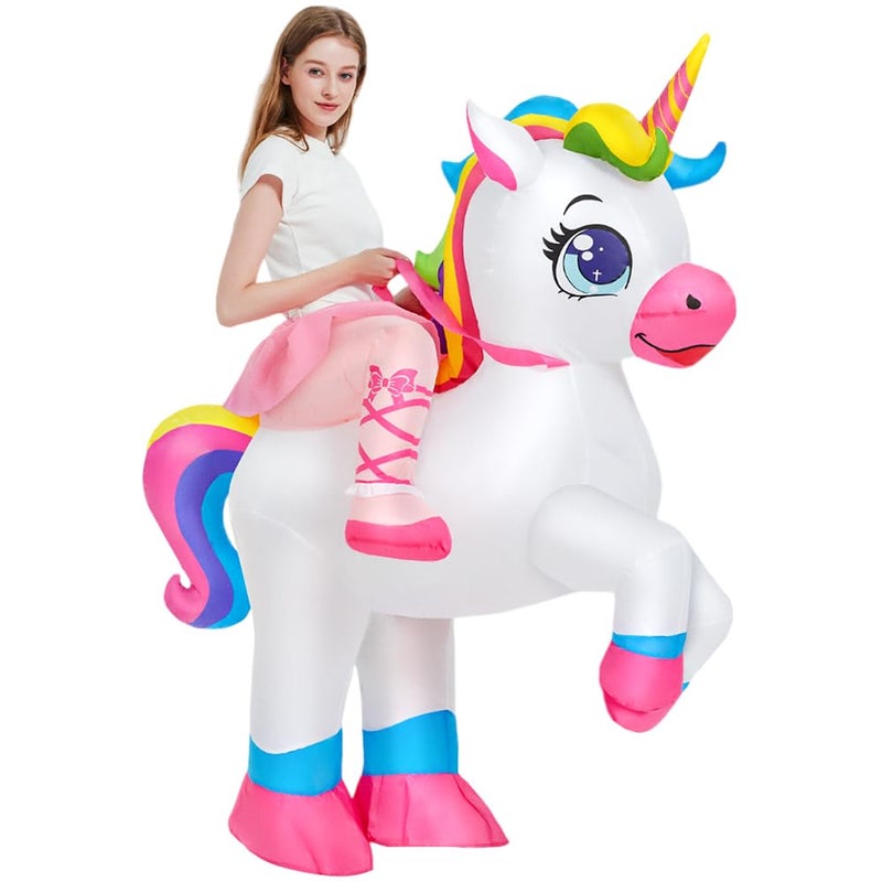 KOOY Inflatable Unicorn Costume Adult, Inflatable Costumes Women, Blow up Ride on Unicorn Costume for Women/Girls, Party Halloween Costumes - Image 1