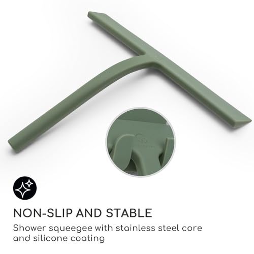 GÜTEWERK Shower Squeegee for Glass Doors, Silicone Window Squeegee, Bathroom and Glass Cleaning - Green - 11 Inch - Image 2