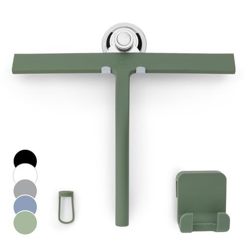 GÜTEWERK Shower Squeegee for Glass Doors, Silicone Window Squeegee, Bathroom and Glass Cleaning - Green - 11 Inch - Image 1