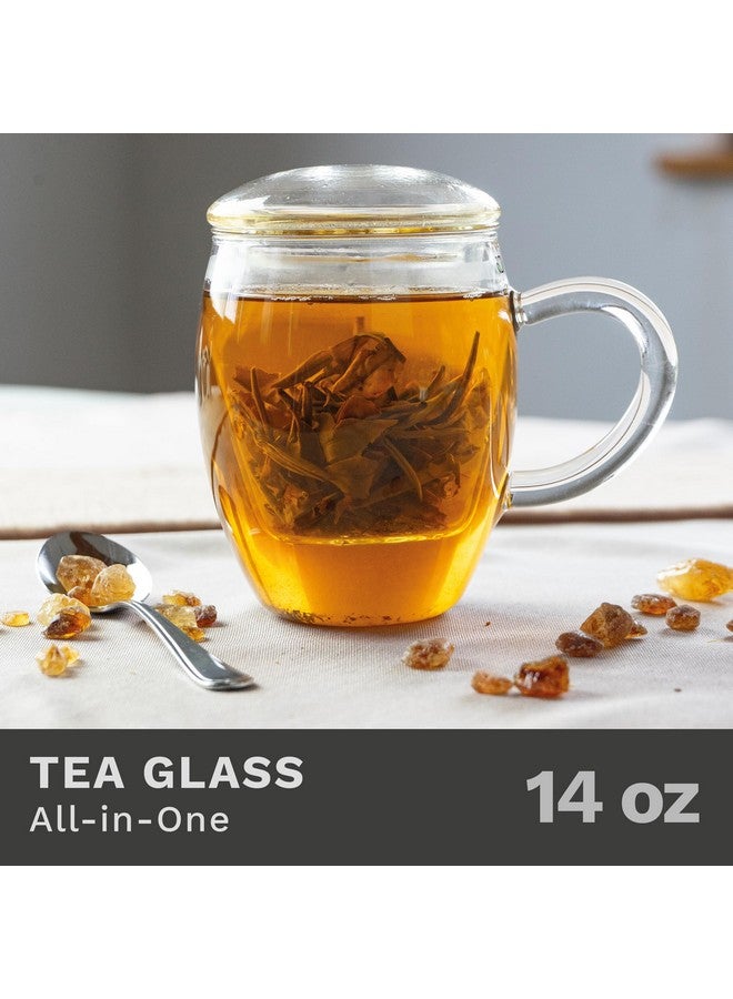 CREANO Creano Tea Glass with Infuser and Lid 400ml - Large Tea Cup - Microwave & Dishwasher Safe - Loose Leaf Tea Maker Gift Set  - Image 2