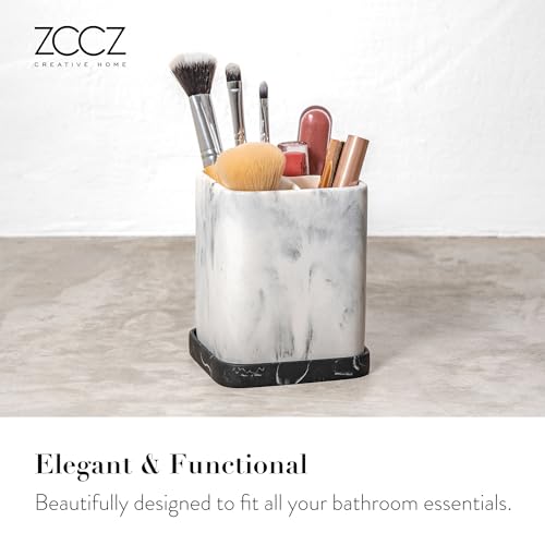 zccz Toothbrush Holder, Countertop Marble Look Electric Toothbrush Toothpaste Makeup Brush Razor Holder Stand Bathroom Organizer with Detachable Tray - Image 2