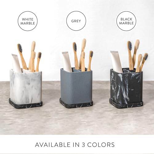 zccz Toothbrush Holder, Countertop Marble Look Electric Toothbrush Toothpaste Makeup Brush Razor Holder Stand Bathroom Organizer with Detachable Tray - Image 3