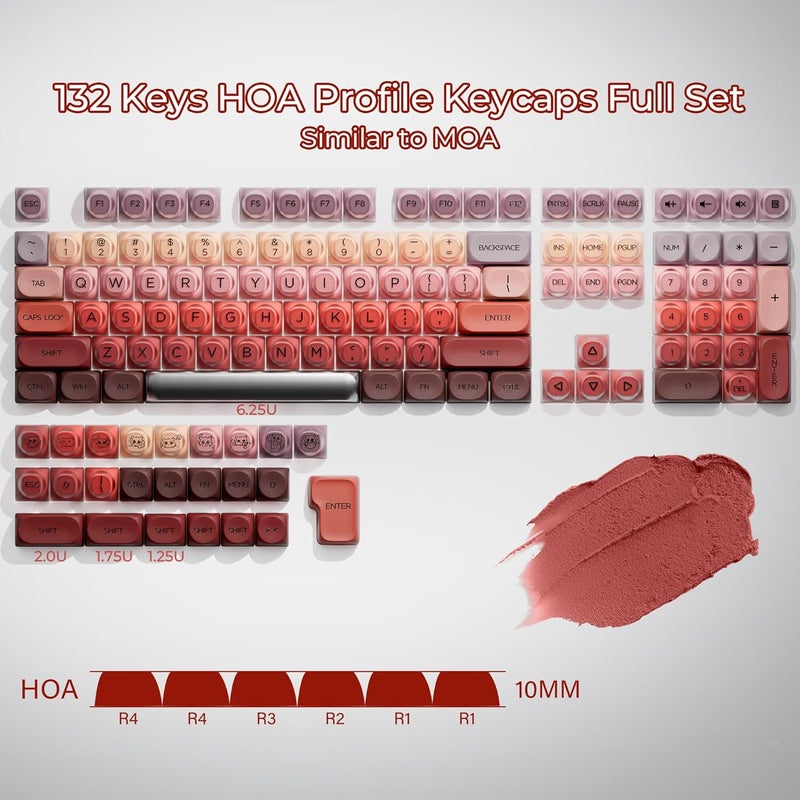 OHY PBT Keycaps, XVX Berry Kiss Theme Red Jelly HOA Profile Key Cap, 132-Key Cute Custom Keycaps (for Mechanical Keyboards with Cherry/Gateron MX Switches)-Lipstick - Image 3