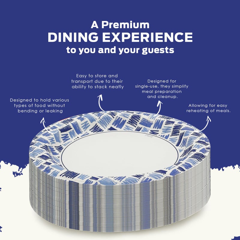 PAMI Heavy Duty Microwave Safe Disposable Paper Plates Large and Medium Sizes Oil Water & Cut Resistant Dinnerware for Hot Cold Food (10 Inch Plate 50 Blue) - Image 4
