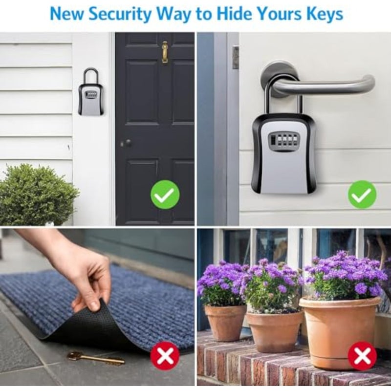 Aluminum Alloy Key Lock Box with 4 Digit Combination Wall Mounted Secure Lock Box for House Key Resettable Code Safe Security Key Box Indoor Outdoor Key Keys Lockbox for Key Management Black - Image 5