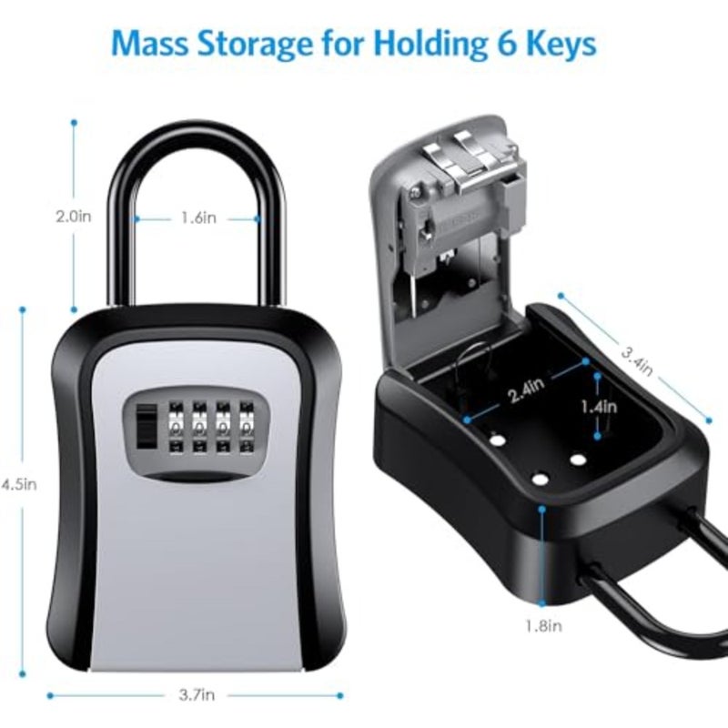 Aluminum Alloy Key Lock Box with 4 Digit Combination Wall Mounted Secure Lock Box for House Key Resettable Code Safe Security Key Box Indoor Outdoor Key Keys Lockbox for Key Management Black - Image 3