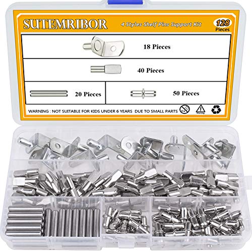Sutemribor 128PCS Nickel Plated Shelf Bracket Pegs Cabinet Furniture Shelf Pins Support, 4 Styles - Image 2