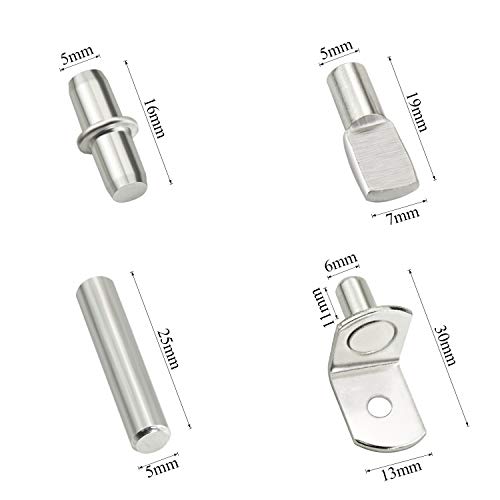 Sutemribor 128PCS Nickel Plated Shelf Bracket Pegs Cabinet Furniture Shelf Pins Support, 4 Styles - Image 4